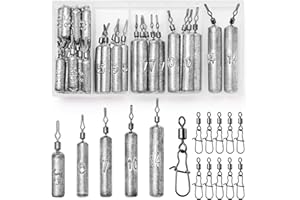 VEPEPE 30 Piezas Pesca Sinker Kit 5 Tamaños, Peso Mezcla 0.12/0.18/0.25/0.35/0.5 oz, con 10 Swivels de Pesca para Agua Salada, Surf, Bagre de Lago, Lubina y Salmón
