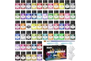 Roizefar Mica Powder, 54 Colours x 5 g Pearlescent Epoxy Resin Pigment Metallic Powder for Soap Paint, Jewellery Making, Nail Polish, Epoxy Resin, Candle Making, Bath Bombs, Slime