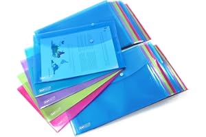 Rapesco 1494 ECO Recycled Popper Wallets, A4+, Assorted Bright Transparent Colours, Pack of 20