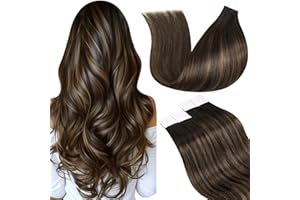 LaaVoo Extensiones Adhesivas Balayage Marron Tape Extensions de Cabello Natural Adhesivas 50g/20piezas Extensiones Pelo Natural Adhesivo Castano Oscuro Ombre Marron Claro #2/2/8 50cm/20Pulgadas