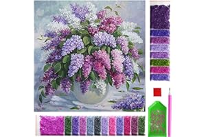 ARTULIO Diamond Painting Set 30x40cm Lila Blumenstrauß – 5D Diamant Painting Bilder Kinder mit Daiments Painting Zubehör für Kinder und Erwachsene - Crystal Art für Home Wand Deko