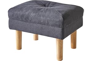 YMYNY Taburete Otomana, Taburete para Sofá para Cambiar Zapatos con 4 Patas de Madera, Taburete Bajo, Tapizado Taburete Reposapiés, 40 × 29 × 32CM, Negro y Gris HBD023BG
