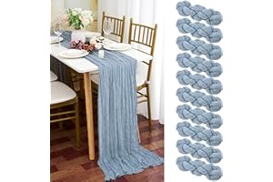 YMHPRIDE 10 Pezzi Runner da Tavola Blu Sporco, 90cm x 300cm Blu Garza Boho Runner da Tavolo per Matrimonio Addio al Nubilato Baby Shower Decorazioni Feste di Compleanno