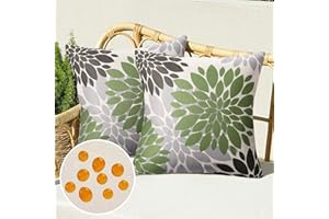 Serento Fundas Cojines 50x50 Flores Primavera Verde y Marrón Exterior Impermeable Funda de Almohada Cuadrada Lino Cubierdas Cojines Decorativas para Sofa Cama Sillas Patio Jardin Juego de 4