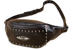 K KAREZOG Bumbag for Women,Black Leather Fanny Pack for Women Skull Designed,Bumbags for Ladies Fashion Waist Bag Pack for Dog Walking Festival Hiking Travel Holiday（-3）