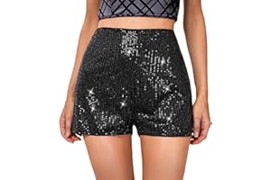 Qianderer Damen-Shorts mit Pailletten, hohe elastische Taille, glitzernd, gerades Bein, einfarbig, glitzernd, für Partys