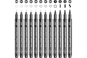 OFFCUP Stylos Noir a Pointe Fine, 12pcs Feutres Dessin, Professionnel Artist Pen, Stylos Feutre, Caligraphie Ecriture Kit pour Manga écriture Signature Conception d'illustration Dessin Bullet Journal