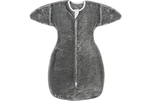 ZIGJOY Shark-Fin Transition Swaddle - 2.5 Tog Fleece Baby Sleeping Bag 6-12 Months Warm Plush Swaddle Blanket with 2- Way Zipper for Winter, Grey