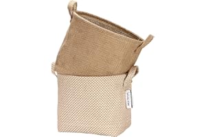 Sea Team Storage Paniers Organizer Box Bins in Jute and Cotton Linen Pliable with Handle Decorative for Home Toiletry Stationery Sundries Toys Jewerly Color Beige 26 * 26 * 26CM 2PCS