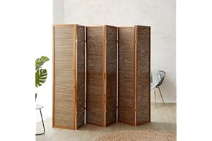 Homestyle4u 384, parawan, parawan, parawan, parawan, 6-częściowy, drewno brązowe Shoji bambus ścianka działowa, ochrona przed wzrokiem, składana