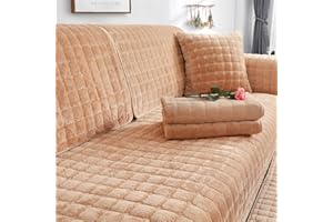 SYLC Sofa überzug Dicker Plüsch Schonbezug Sofabezug Gesteppte Sofa Sitzkissen Couchbezüge rutschfeste Sofaschoner Vor Haustieren Winter (Khaki,70 × 70 cm)