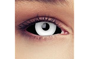 DESIGNLENSES lentilles couleur full sclera blanc et noir pour halloween costume de zombie, diamètre 22mm, 1 paire (2 pcs), sans correction + étui à lentilles (White Beast)