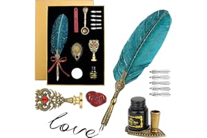 Hongyans Penna Piuma Stilografica Retrò Set Scrittura Calligrafica Penna D'oca con Inchiostro, 5 Pennini di Ricambio Timbro Sigillo, Bastoncini di Ceralacca e Scatola Regalo