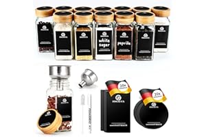 SAEIV 【Tapa de Bambú Natural 12 Botes Especias Cristal, Botes para Especias Cocina, 120ML Frascos Especiarias, Spice Jars, Tarros Especias, Botes de Especias para Cocina de Estilo Madera Natural