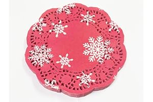 Selecto Bake 100 Pcs Red Christmas Cake Decorating Pads Lace Paper Doilies 6.5'' (16.5cm)