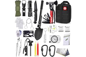 AuRiver Kit de Supervivencia, Equipo de Emergencia, Kit Supervivencia con Hacha de Martillo Multifuncional, Kit de Emergencia para Viajar Caminar Acampar al Aire Montaña (Negro)