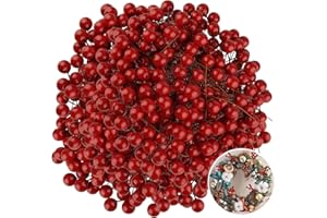 PLULON 500 Piezas de Bayas de Acebo Rojas navideñas, Bayas Artificiales, Suministros para Hacer Coronas, Manualidades, Coronas navideñas, Decoraciones para árboles de Mesa