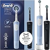 Oral-B Spazzolino Elettrico Ricaricabile Vitality Pro, 3 Modalità di Spazzolamento, Batteria a Lunga Durata, 2 Testine e 2 Sp