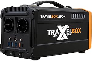CROSS TOOLS Powerstation 500W - Tragbarer Solargenerator 555Wh (700W Spitzenleistung, Quickcharge Opt. - Für Festival, Camping, Notstrom - Robust, Kompakt, IP-Schutz, Tragegurt) TRAVELBOX 500+, 68053