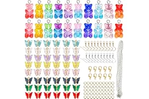 QIQN Schmetterling Anhänger aus Acryl Bunte Bären Resin Schmuck Set für DIY Schmuckherstellung, Halsketten, Ohrringe, Armbänder, Schlüsselanhänger, Charm, süßes Armband, Zubehör , Bastelzubehör(149Stück)
