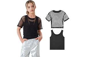 LOLANTA 2 st Y2K neonnät t-shirts barn flickor kortärmad hip hop jazz prestanda toppar kort linne topp magfri dans toppar med väst