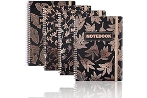 SIAZIH 4 Piezas Libreta a4, Cuaderno a4 Grande (290 x 210 mm), Negro Cubierta en Relieve de Oro Rosa, Libretas Bonitas, Interlineado de 8 mm, Ayuda a Los Estudiantes a Escribir de Manera Ordenada