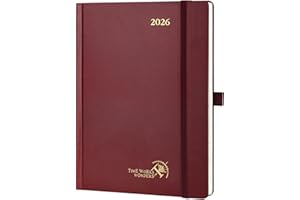 POPRUN Agenda 2026 Semana Vista Medio 22 x 16,5 cm, Tapa Dura en Planificador 12 Meses de Ene 2026 a Dic 2026, Bolsillo de Papel Plegable, 100 GSM Papel, ‌Borgoña
