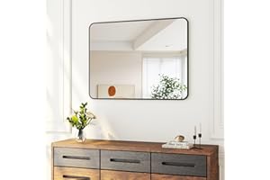 ‎BOROMAL Boromal Spiegel Schwarz 80x60cm Rechteckiger Schwarz Rahmen Badspiegel Vertikal/Horizontal Badezimmerspiegel Schwarz Wandspiegel Schwarz Morden Dekorative Schwarzer Spiegel