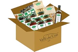 VALLE DEL CRATI ECCELLENZE GASTRONOMICHE DAL 1998 Valle del Crati Box Regalo Natalizio con 14 prodotti | Cesto di Natale con Olio Biologico, Pasta, Formaggi, Creme, Sottoli, Spezie ed altro | Cestino Natalizio