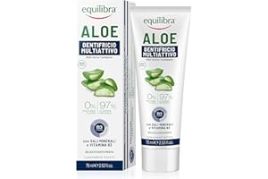 equilibra Igiene Dentale Aloe Dentifricio Multiattivo, Dentifricio Aloe Vera In Gel Delicato Dal Gusto Fresco, Aiuta A Proteggere Da Carie, Tartaro E Disturbi Gengivali, 75 ml, Confezione da 1