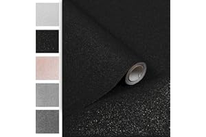 DECOMEISTER Okleina Meblowa Folia Brokatowa klejowa Błyszcząca Dekoracyjna Samoprzylepna Stół Szafę Regał Drzwi Schody Fronty Meblowe Rolka 67,5x200 cm Brokat Czarny