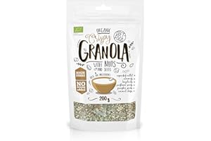 DIET-FOOD Nuts Granola Bio chrupiące musli z orzechami i nasionami, bogata w błonnik, bezglutenowa granola śniadaniowa, musli, niskowęglowodanowa, przekąska bez dodatku cukru, 200 g, 1 szt