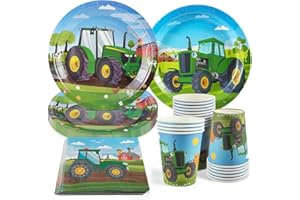 CANCJ 50 Teile Traktor Partygeschirr Set,Traktor Geburtstag Geschirrset Deko mit Traktor Papier Teller Tassen Servietten Set für 10 Gäste Party Kindergeburtstag Geburtstag Party Dekoration Junge Mädchen