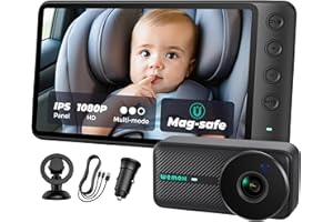 WEMOH Magnetic Baby Car Camera, 5'' 1080P HD IPS Magnetic Mount Display, Auto Night Vision, 360° Rotation with Split & Zoom Mode, USB-Powered Car Seat Camera for Rear Facing