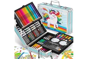 ZENZERO® - Valigetta Colori 144 Pezzi – Set Disegno Completo con Matite, Pastelli a Cera, Acquerelli, Pittura – Kit Artistico Creativo in Valigetta Idea Regalo Bambini (Unicorno)