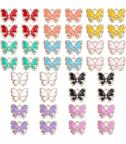 SUNNYCLUE 1Scatola 10 Paia Orecchini Farfalla Ciondola Kit Iniziale Ciondoli Ala Primavera Stella Luna Fascino Acrilico Perline di Vetro per Creazione di Gioielli Kit Principianti Adulti Donne Fai da