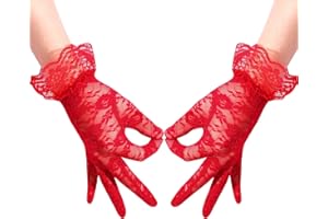 KINBOM Spitzenhandschuhe Damen Elegante Kurze Handschuhe Fischnetz-Spitzenhandschuhe Wunderschöne Handgelenk-Brauthandschuhe Hochzeit Tea Party Prom Cosplay 1920er