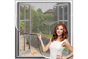 XUEMUO Mosquitera magnética para Ventanas, mosquitera Ajustable para Ventanas, Mantiene Insectos, Moscas y Mosquitos Fuera, Marco Blanco, Malla Gris (130x150cm)