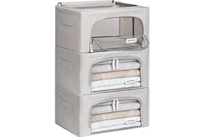 4CONVY Sac de Rangement Vêtements avec Fermeture Éclair - [2024 MATÉRIAU AMÉLIORÉ] Housse de Rangement pour Couette, Draps - Stable – Boîtes de Rangement Vêtements Empilables - 3x24L