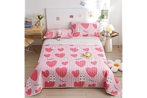 LYNNB Tagesdecke Baumwolle 90x200 cm für Kinder Jungen Teenager mit Cartoon Rosa Liebe Hase Bettüberwurf Überwurfdecke Bettdecke Stepp Decke Wohndecke Matratze Geeignet für Schlafzimmer Kinderzimmer