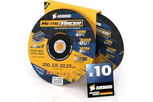 Disque a tronconner 230 metal (10 pièces) - Ø230x2x22.23mm - Disque a tronconneuse metaux Metal Racer by AMBOSS WERKZEUGE - Disque meuleuse 230 pour acier, acier inoxydable et meuleuse angulaire