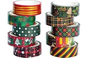 YUBX 10 Rollen Weihnachten Washi Tape Set GoldFolie Masking Tape dekorativ Klebeband für Kunst, DIY Handwerk, Bullet Journal liefert, Planer, Scrapbook, Geschenk Verpackung (X'Mas Retro)