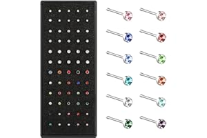 Yolev 60pcs Surgical Stainless Steel Nose Studs, Hypoallergenic Body Piercing Jewelry Nose Studs Ear Piercings Stainless Steel Tragus Helix Barbell Body Piercing Jewelry