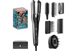 Cecotec Plancha de Pelo con Aire - 6 Accesorios AirLisse 6in1 Platinum. 112000RPM, Flujo Aire 13m/s, Función Plasma, Elimina el Frizz, Motor Brushless, Cepillo Convencional Incluido, Estuche de Cuero