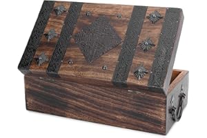 Ajuny Cofre del Tesoro Decorativo de Madera Hecho a mano de Caja de Almacenamiento de Joyas con Diseño de Tiras de Concha Soporte Multiusos para Recuerdos de Viaje Regalos - 11 x 6 pulgadas