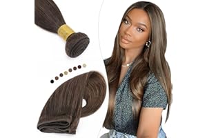 Elailite Extensiones Cabello Natural Cortina #02 Castaño Oscuro Pelo Humano Brasileño Liso Human Hair Bundles 100g 40cm