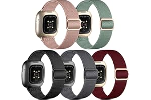 Charlam 5 Pack Nylon Bracelet Compatible avec Fitbit Versa 3/ Versa 4/ Fitbit Sense/Sense 2 Bracelet, Réglable Sport Elastique Nylon Tressé Remplacement Bracelet pour Femme Homme