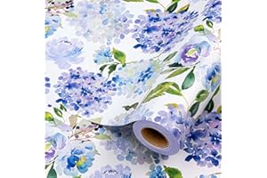 Wikadlik Rotolo di carta da regalo floreale, 43 cm x 10 m, elegante acquerello con ortensia, regalo per matrimoni, San Valentino, sposa, festa della mamma, bouquet fai da te, anniversario