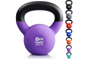 Core Balance Kettlebell Neoprene Coated Cast Iron Weight Lifting Strength Training Cardio Fitness Home Gym (1 x 4kg, 6kg, 8kg, 10kg, 12kg, 16kg or 20kg)