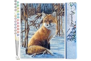 Figured'Art Dipingere con i Numeri - Paint by Numbers Volpe nella neve, Passatempo per Adulti, Kit Completo, Hobby Creativi - Quadri fai da te 40x50cm senza cornice